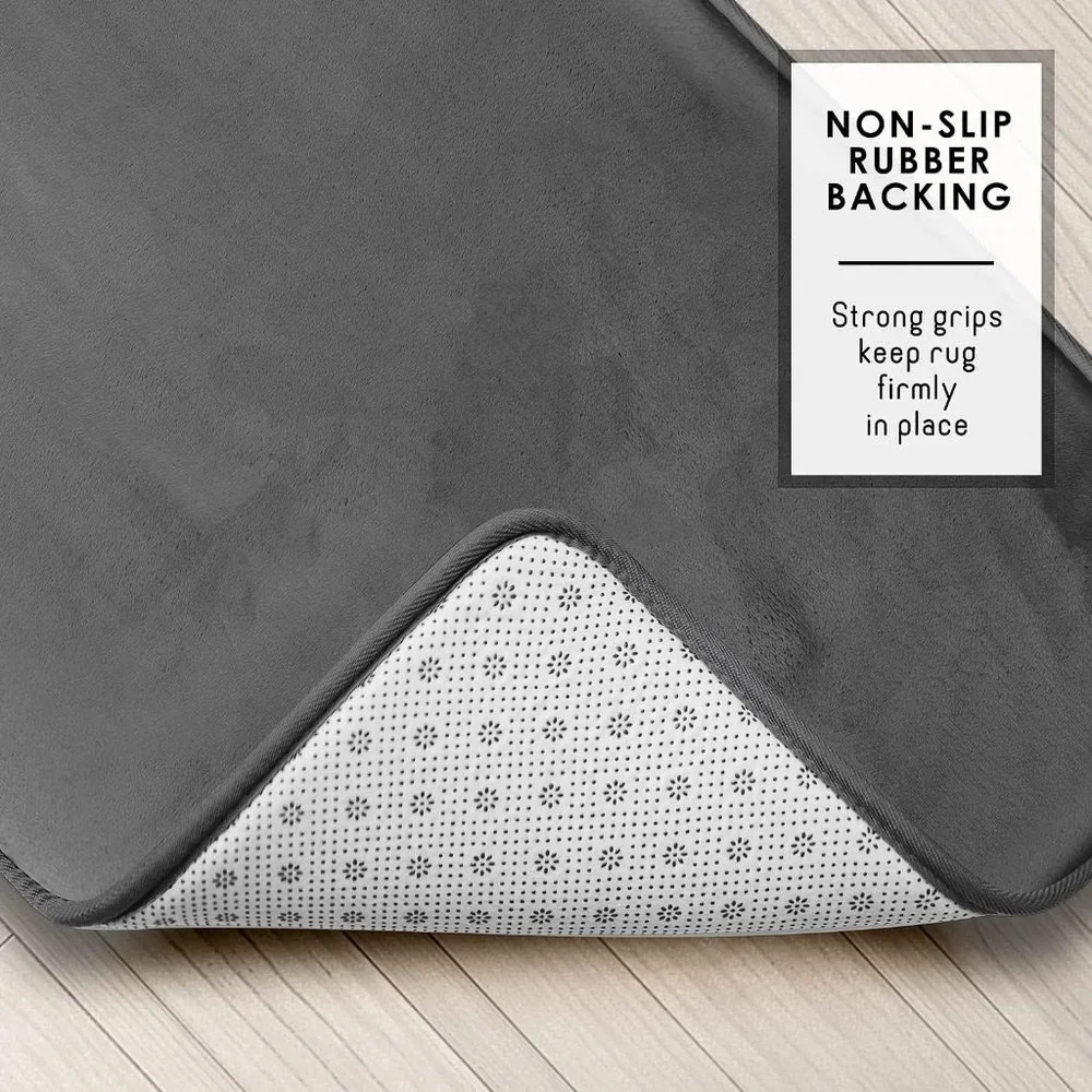 Grey Bathroom Rug, Memory Foam, Non-Slip, Machine Washable, 17 x 24